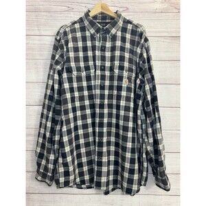 CARHARTT Shirt Mens Black White Plaid Loose Fit Workshirt Casual Button Up SZ XL